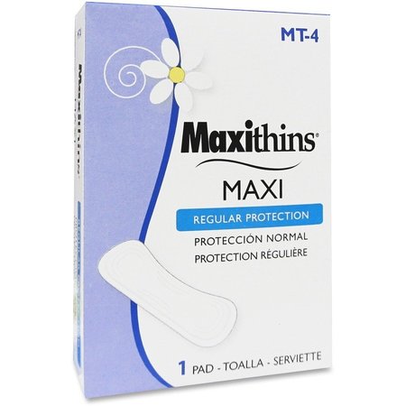 Hospeco Sanitary Napkins, Maxithins, No. 4 Box, 250/CT, White, PK250 HOSMT4